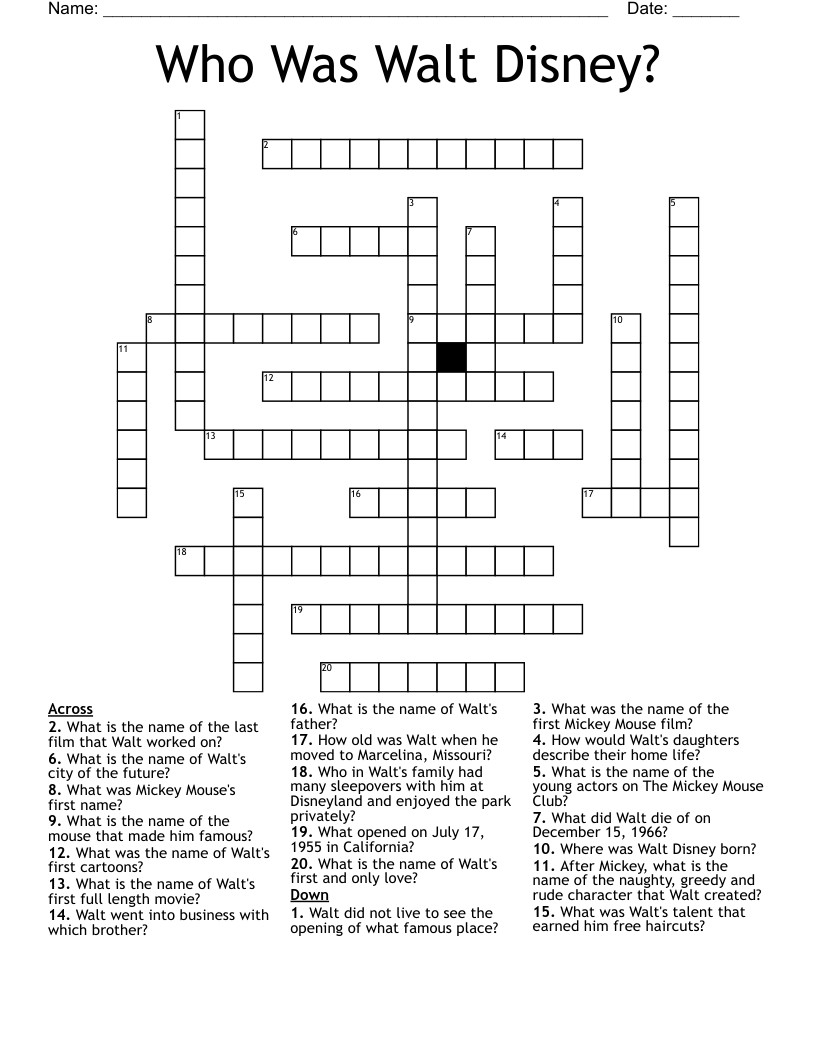 Who Was Walt Disney?  Crossword