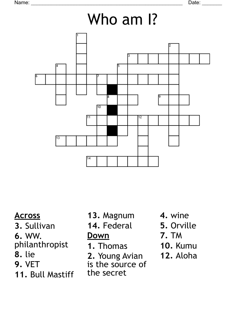 Who am I? Crossword