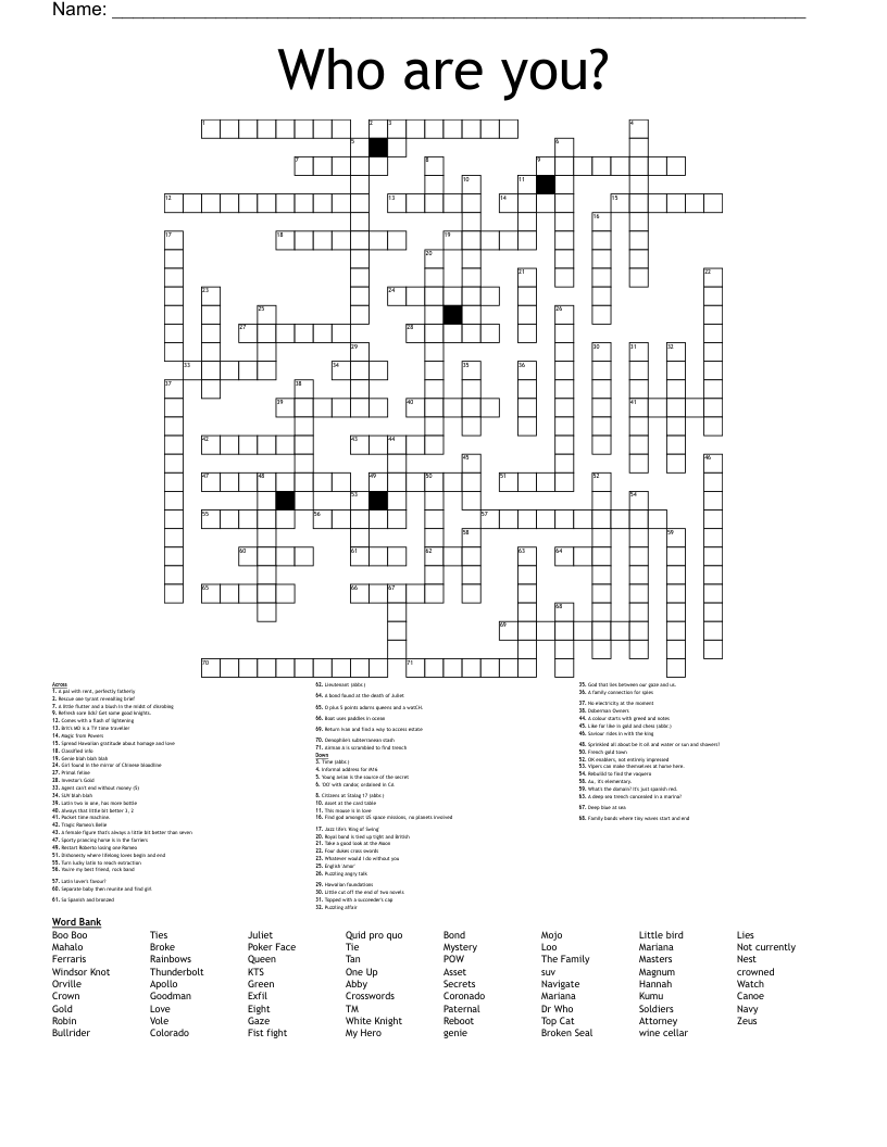Who are you? Crossword