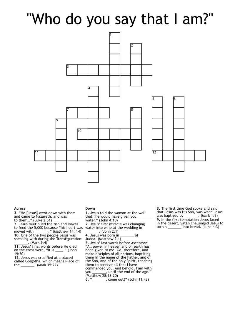 "Who do you say that I am?" Crossword