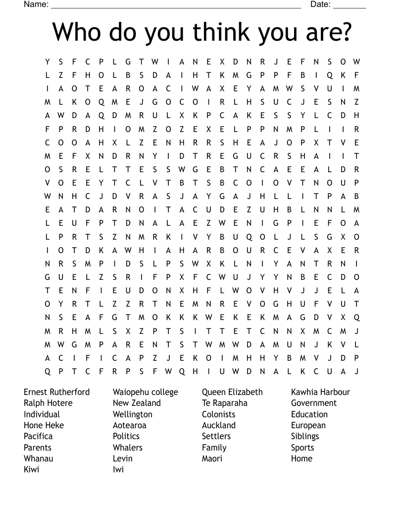 Who do you think you are? Word Search