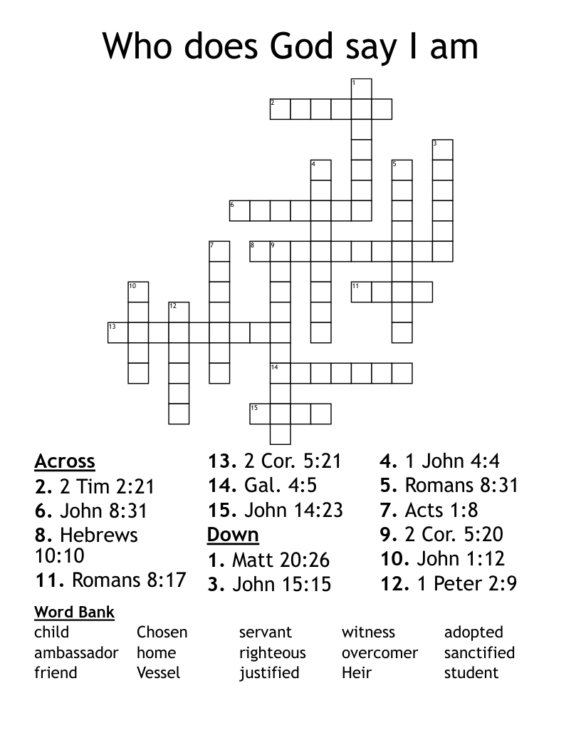 Who does God say I am Crossword