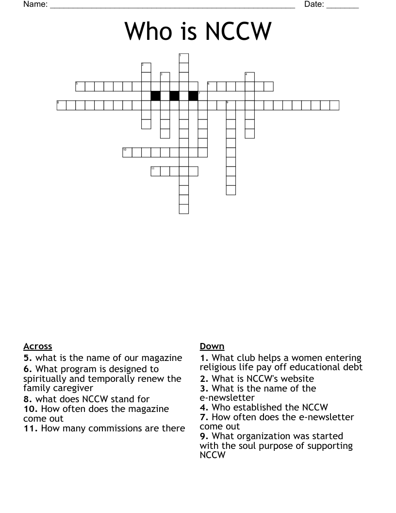 Who is NCCW Crossword