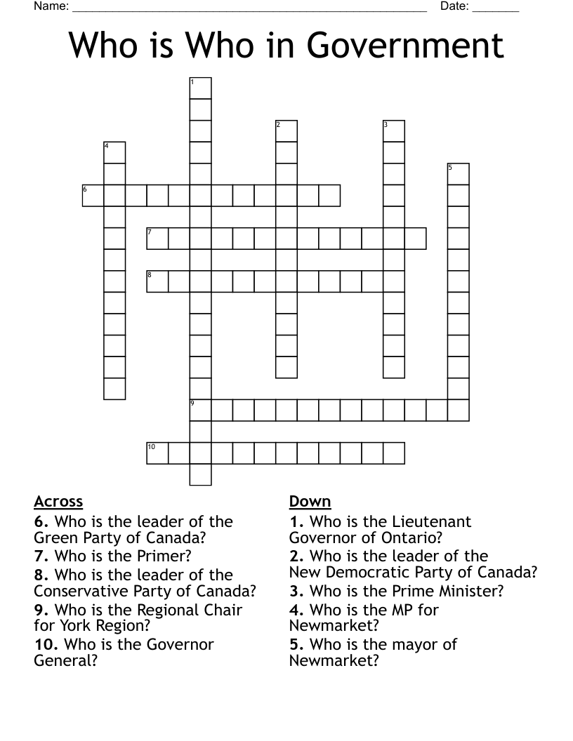 Who is Who in Government Crossword