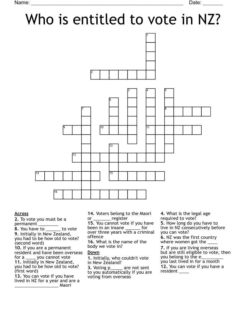 Who is entitled to vote in NZ? Crossword