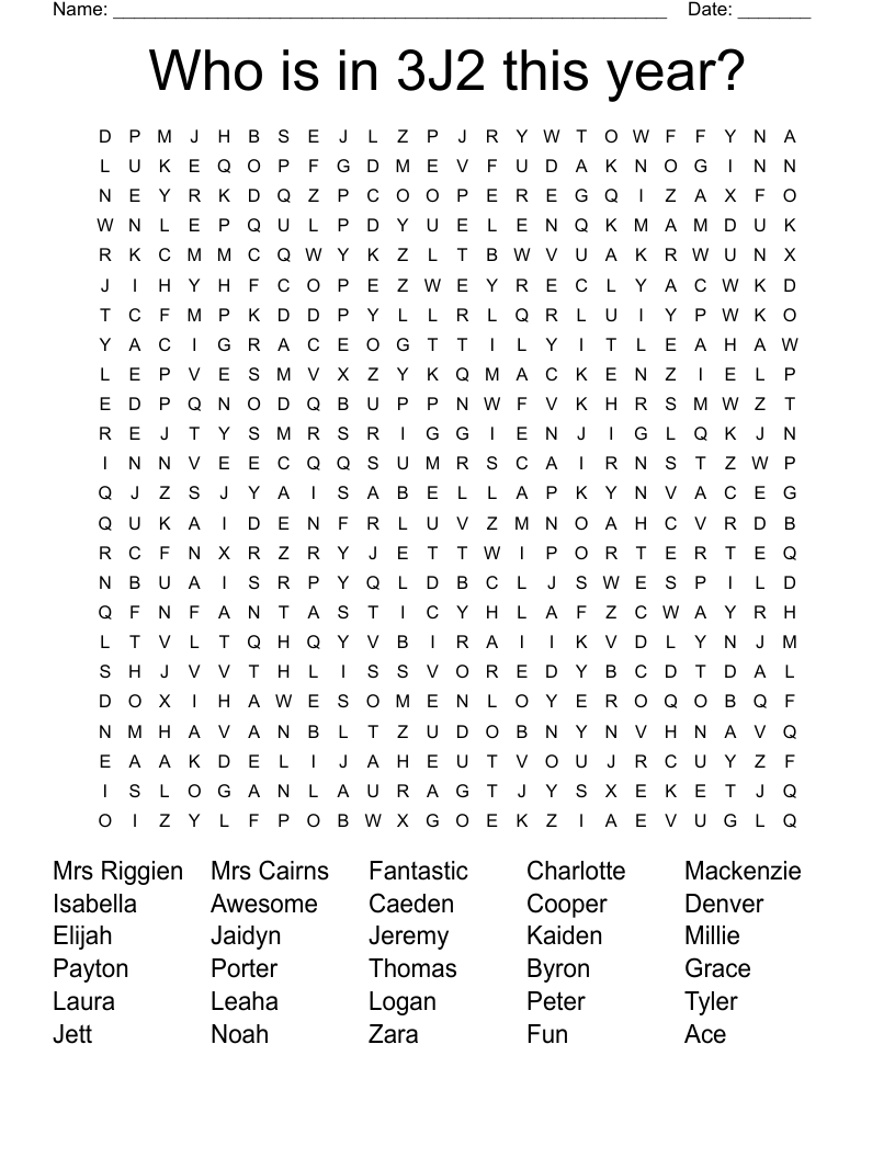 Who is in 3J2 this year? Word Search