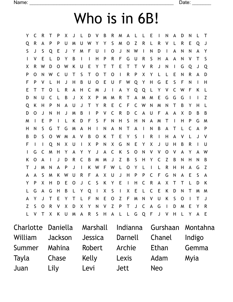 Who is in 6B! Word Search
