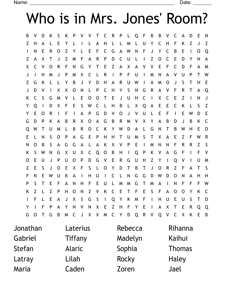 Who is in Mrs. Jones' Room? Word Search