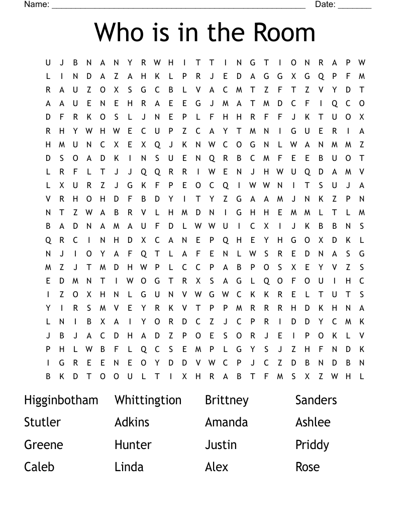 Who is in the Room Word Search