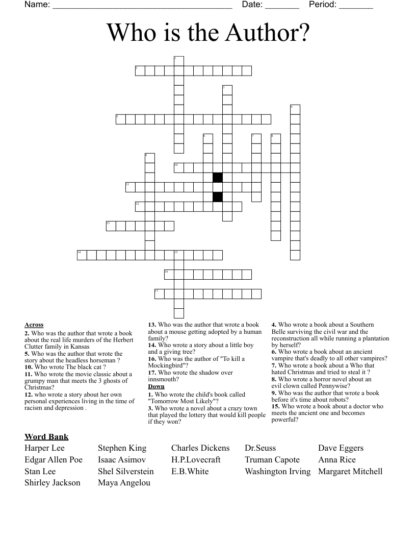 Who is the Author? Crossword