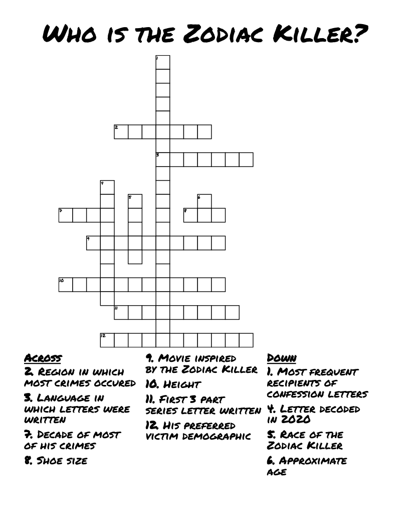 Who is the Zodiac Killer? Crossword