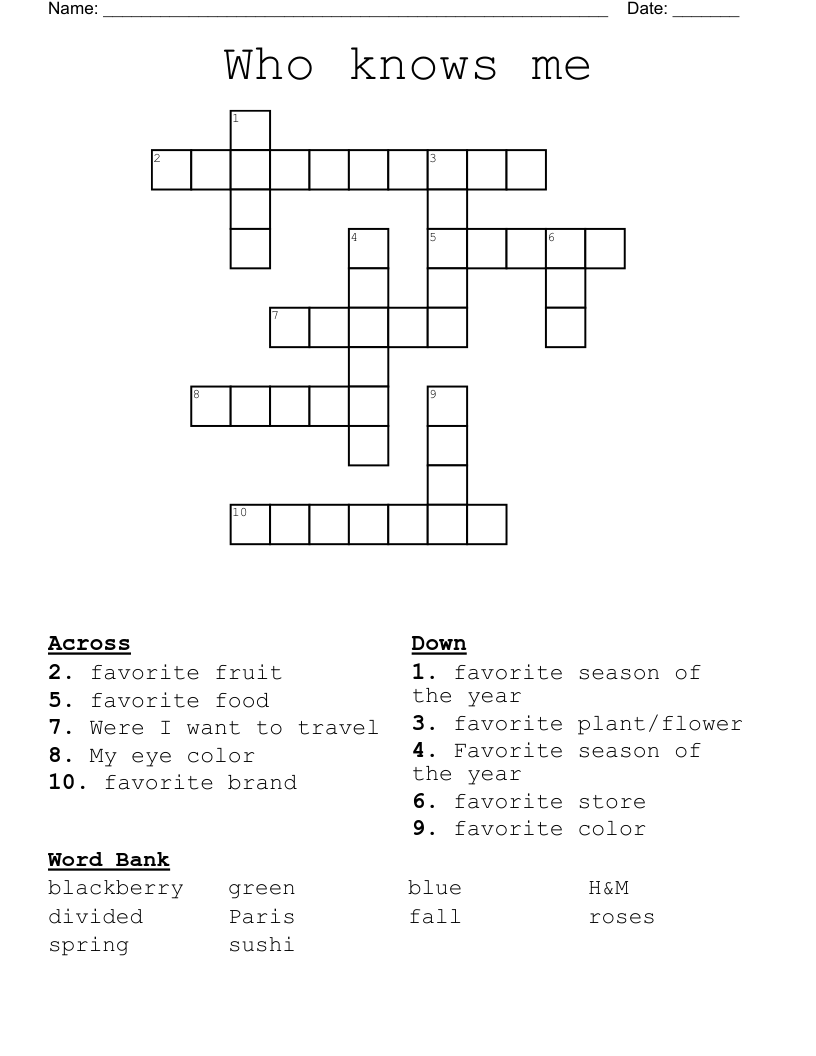 Who knows me Crossword