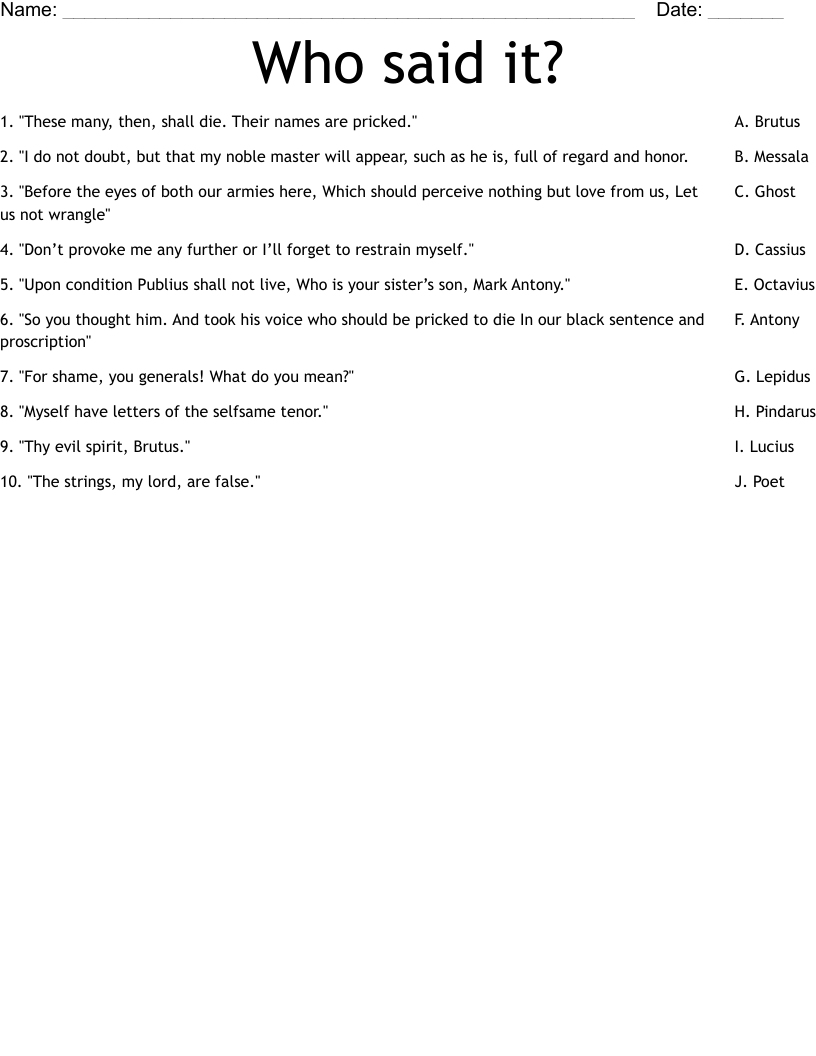 Who said it? Worksheet