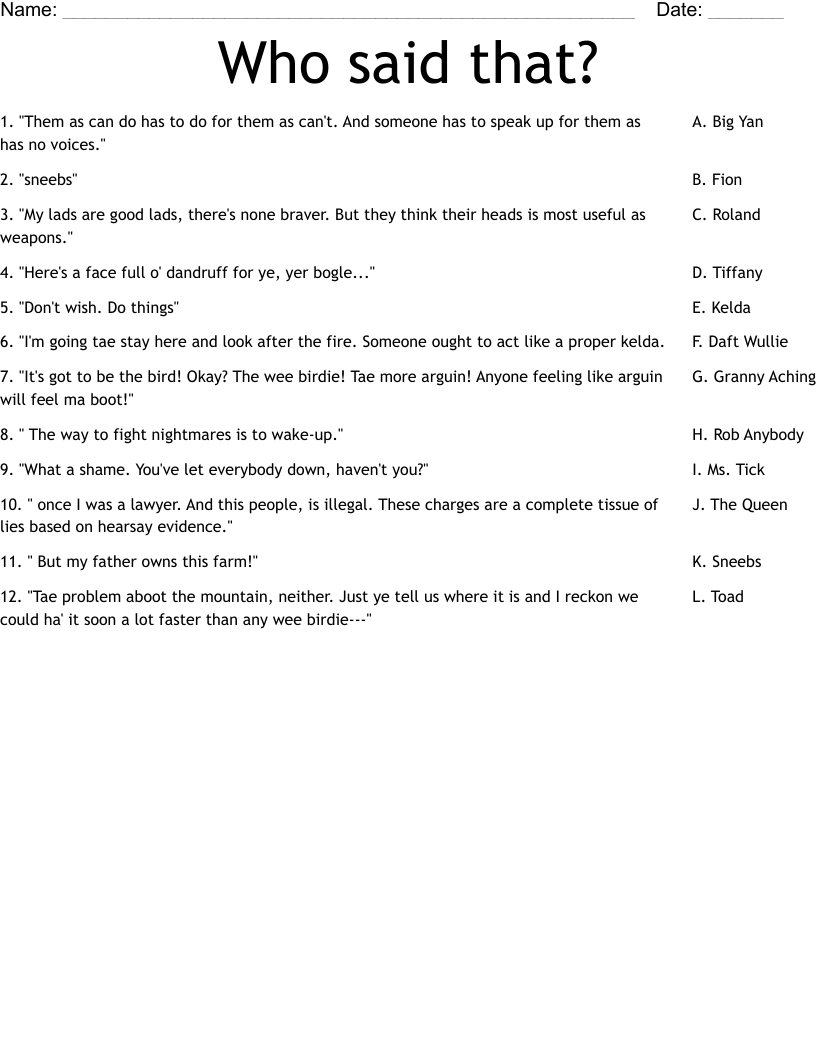 Who said that?  Worksheet