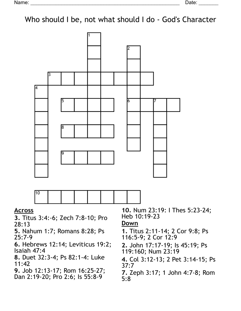Who should I be, not what should I do - God's Character Crossword