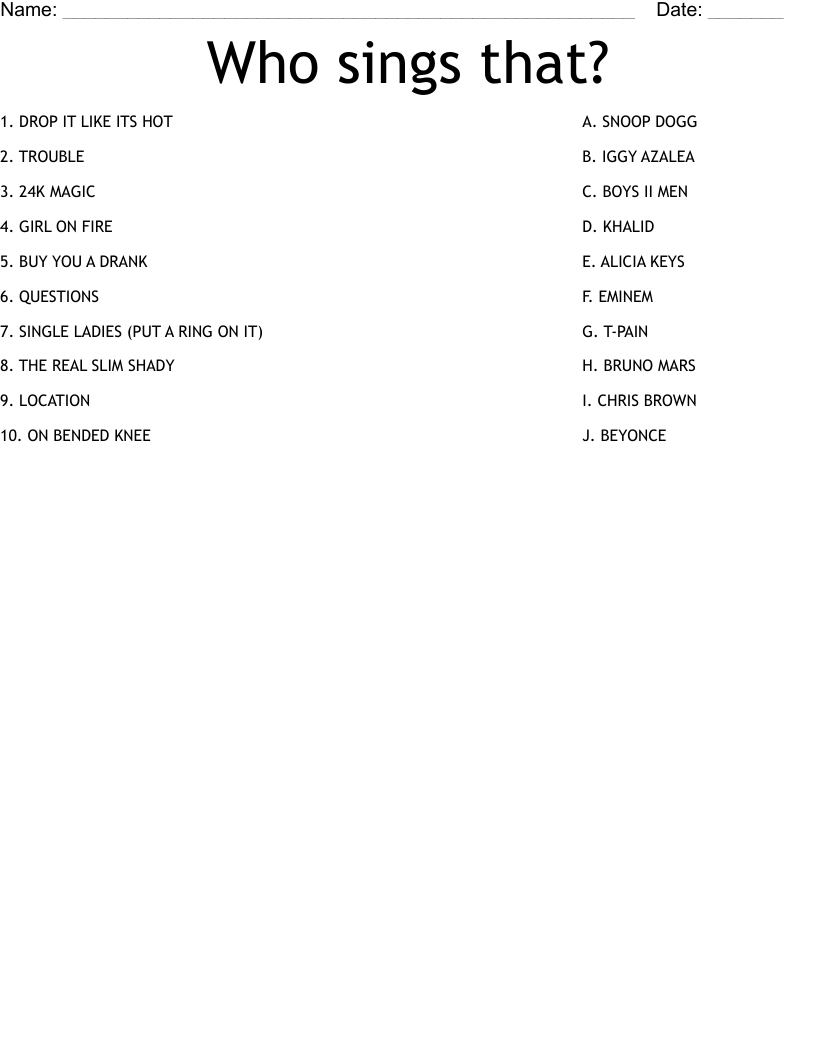 Who sings that? Worksheet
