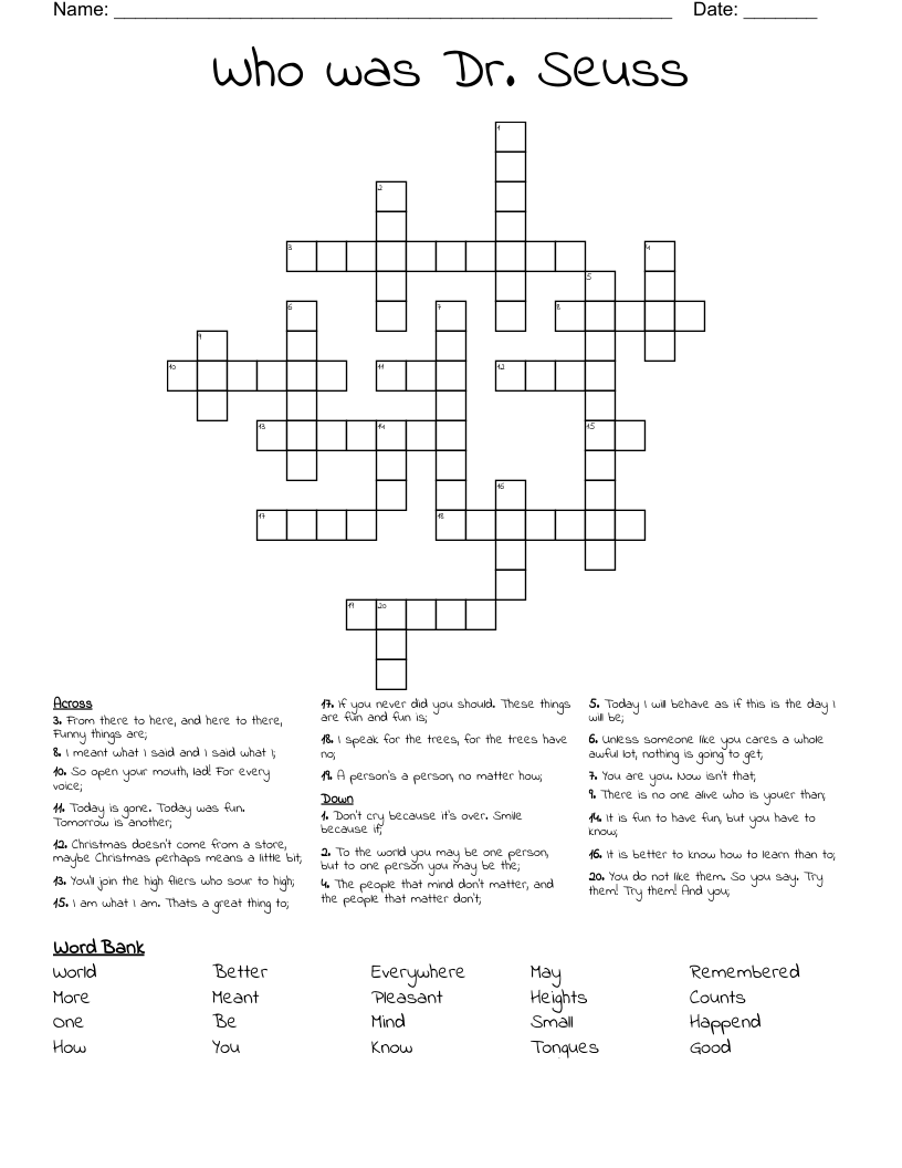 Who was Dr. Seuss Crossword