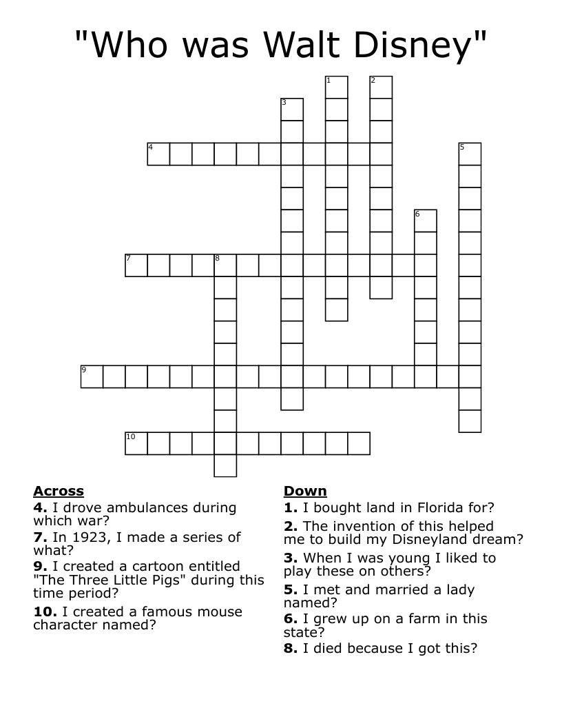 "Who was Walt Disney" Crossword