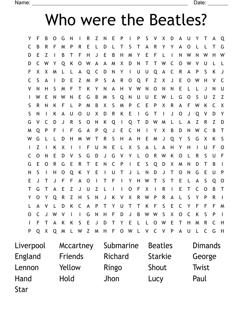 Who were the Beatles? Word Search
