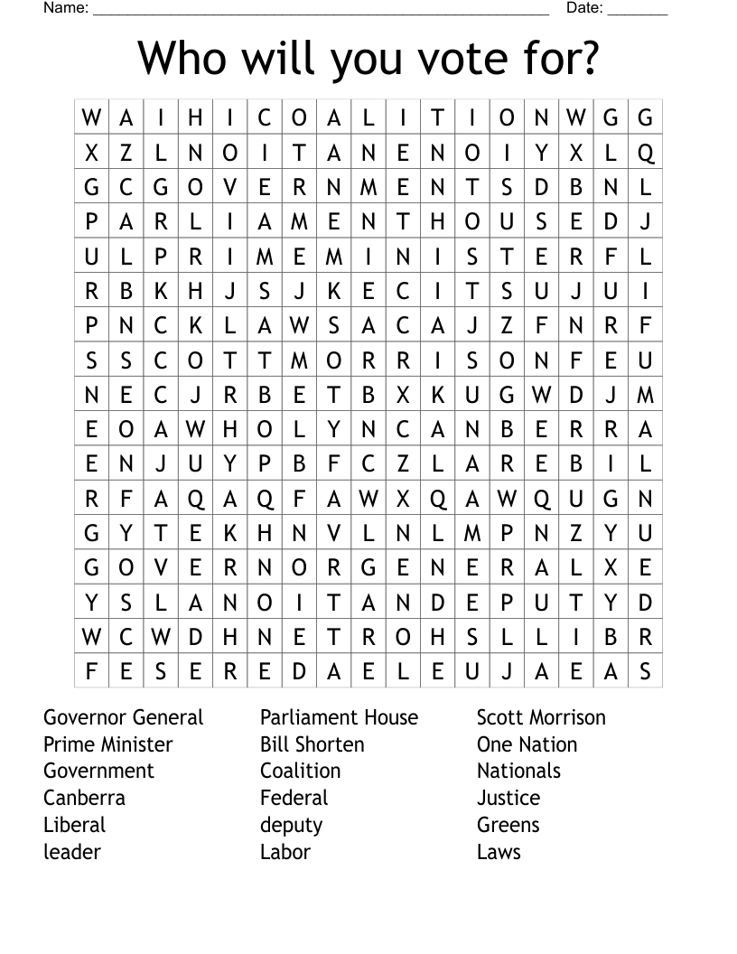 Who will you vote for? Word Search