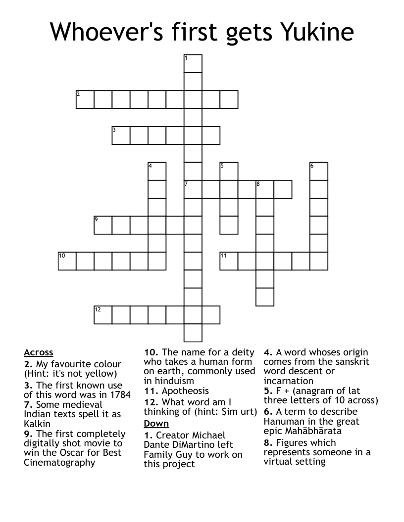 Whoever's first gets Yukine Crossword