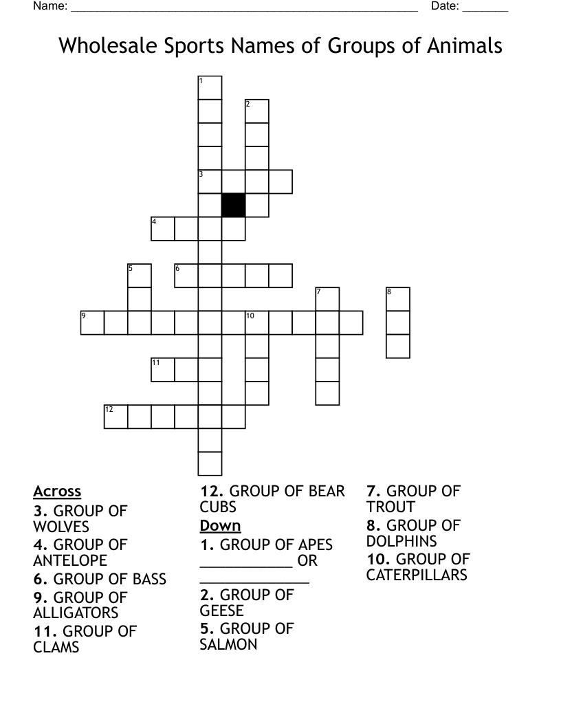 Wholesale Sports Names of Groups of Animals Crossword