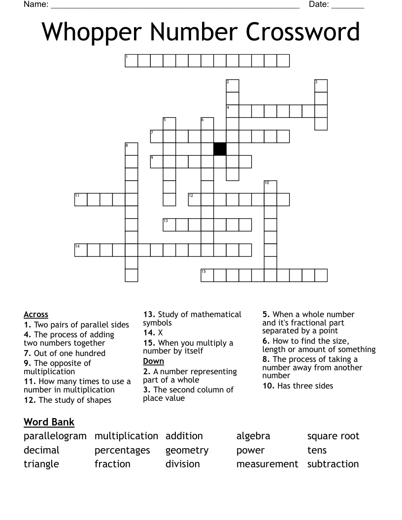 Whopper Number Crossword