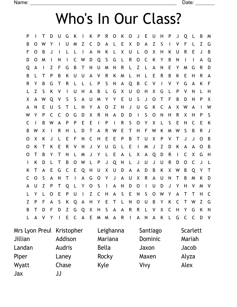 Who's In Our Class? Word Search