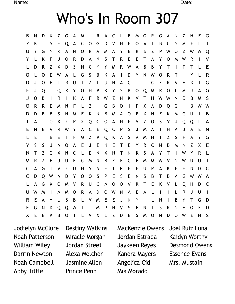 Who's In Room 307 Word Search
