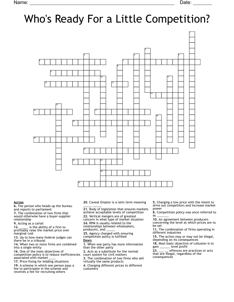 Who's Ready For a Little Competition? Crossword