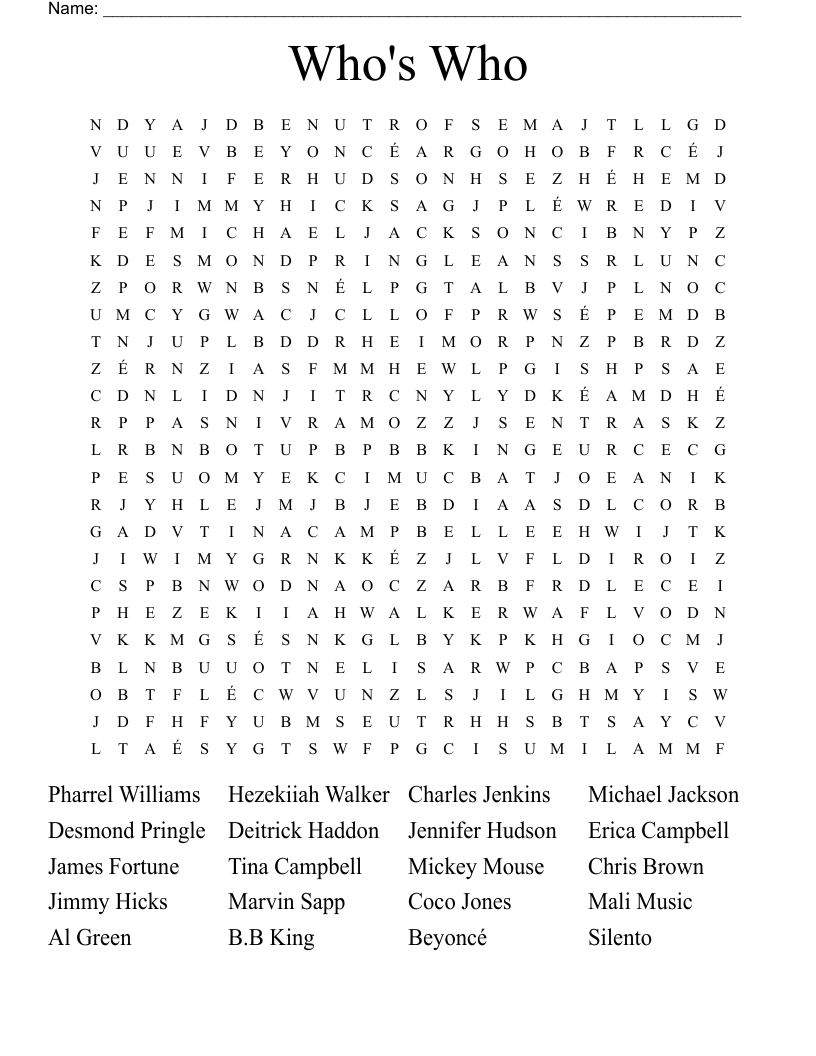 Who's Who Word Search