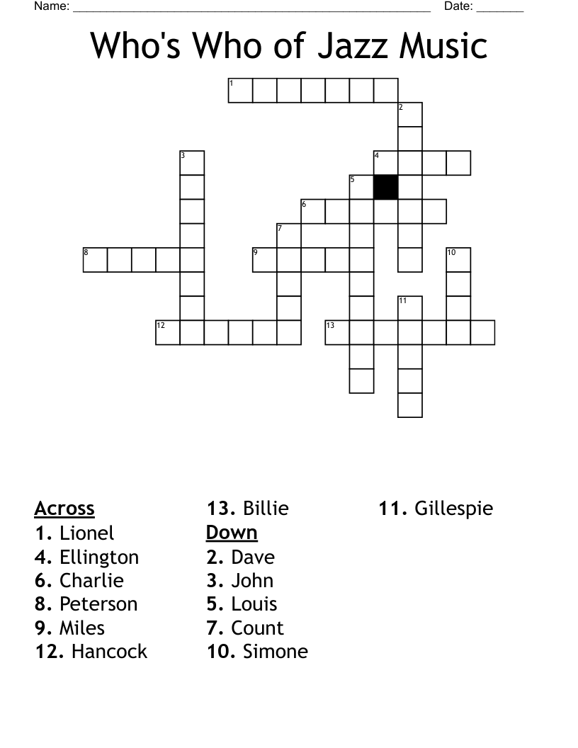 Who's Who of Jazz Music Crossword