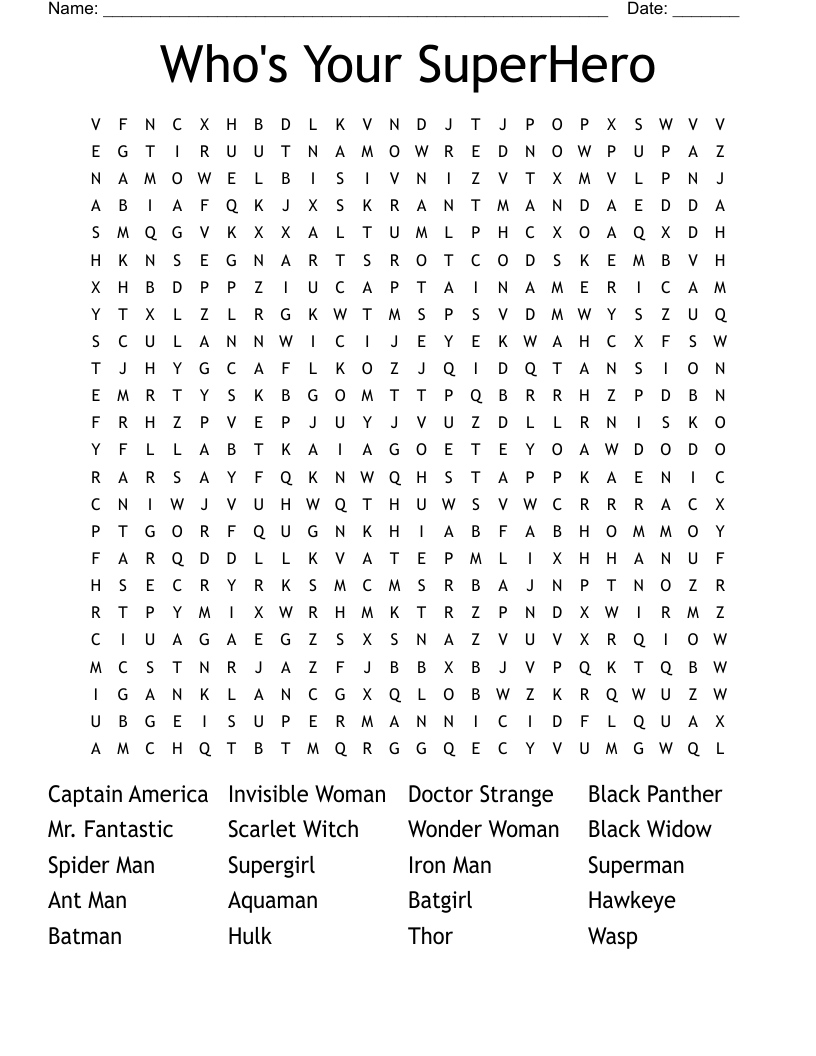 Who's Your SuperHero Word Search