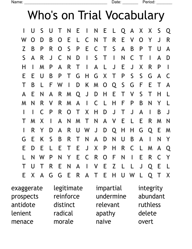 Who's on Trial Vocabulary Word Search