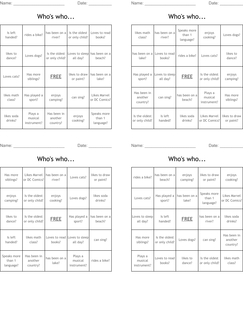Who's who... Bingo Cards