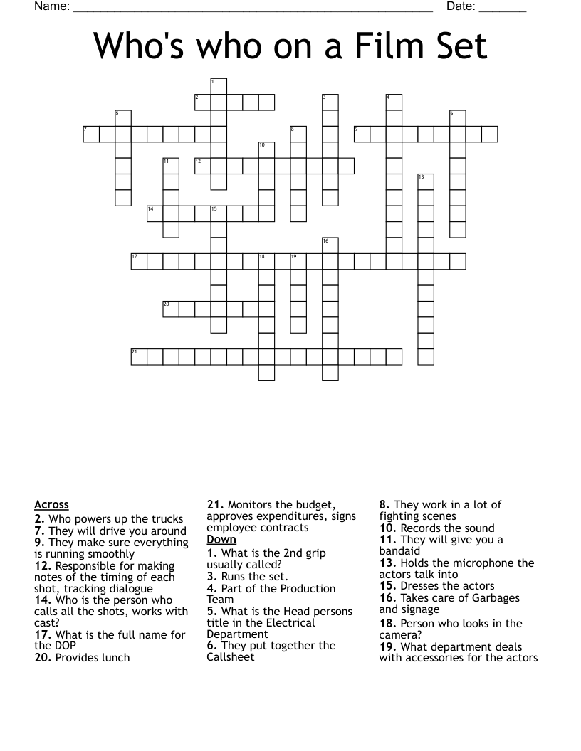 Who's who on a Film Set Crossword