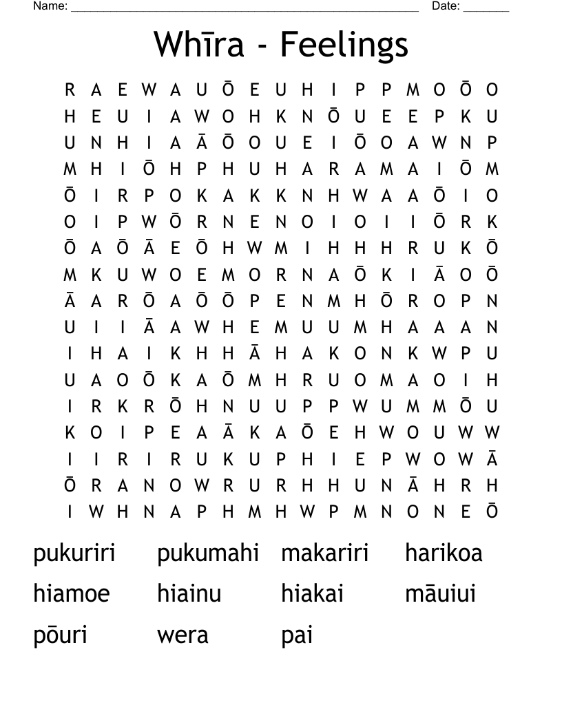 Whīra - Feelings Word Search