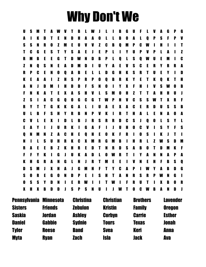 Why Don't We Word Search