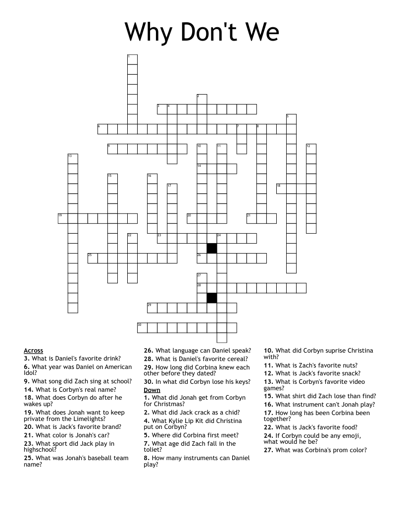Why Don't We Crossword