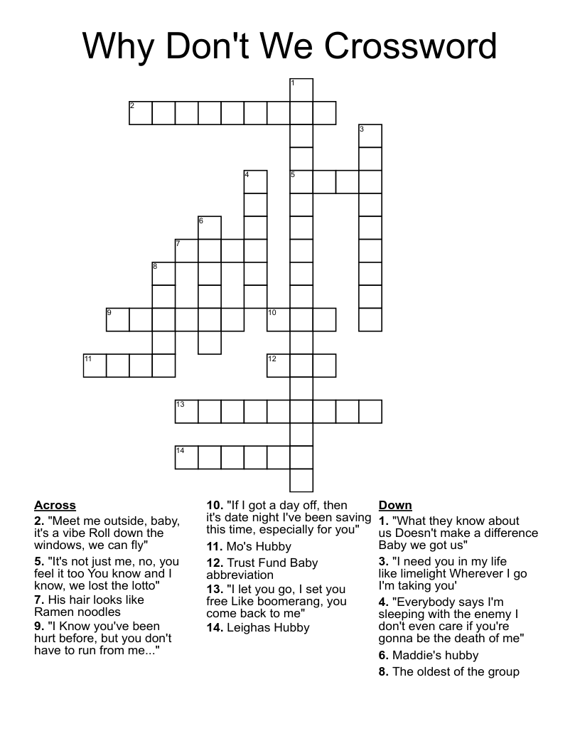 Why Don't We Crossword