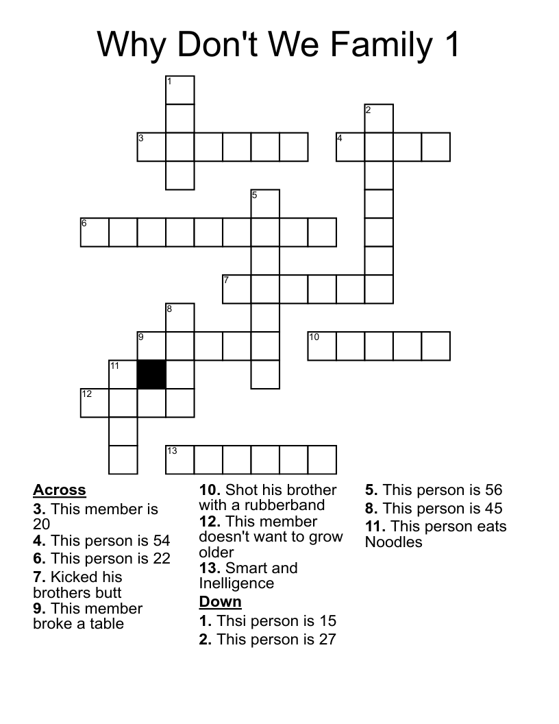 Why Don't We Family 1 Crossword