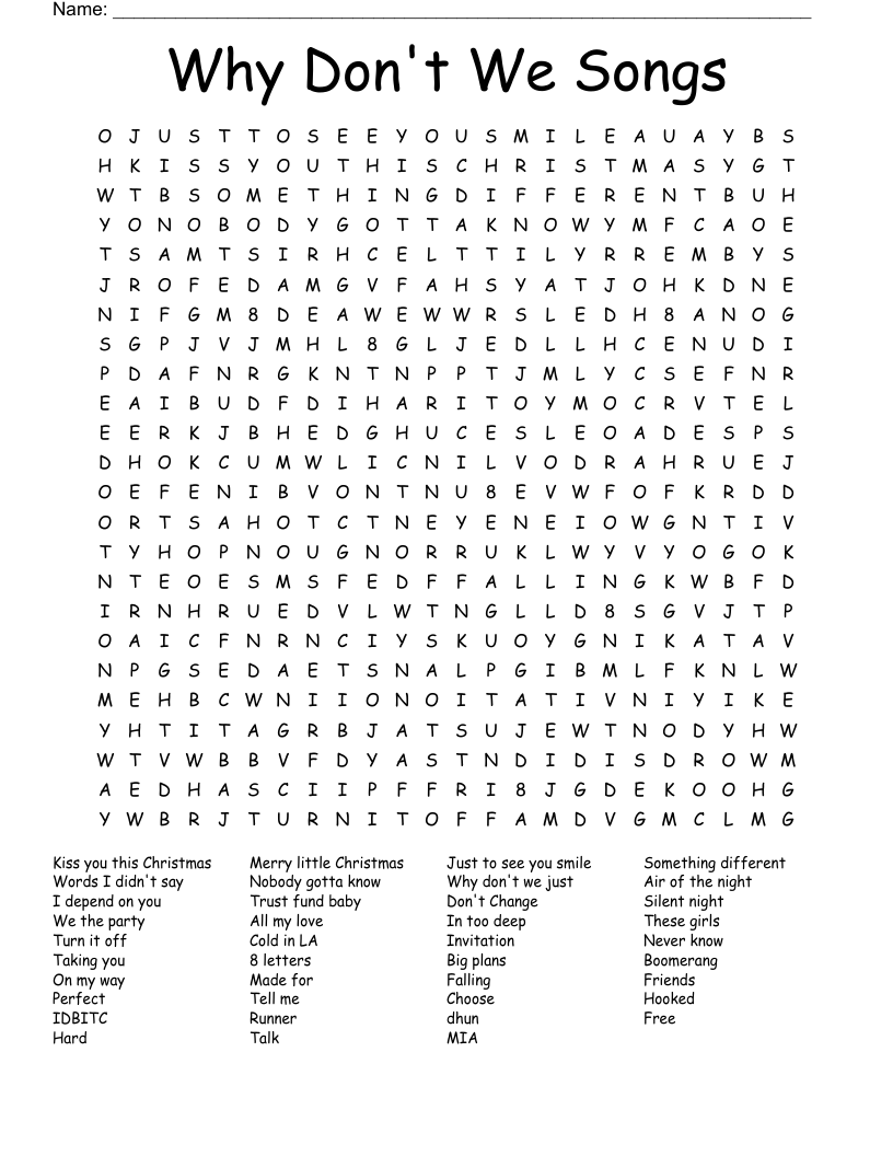 Why Don't We Songs Word Search