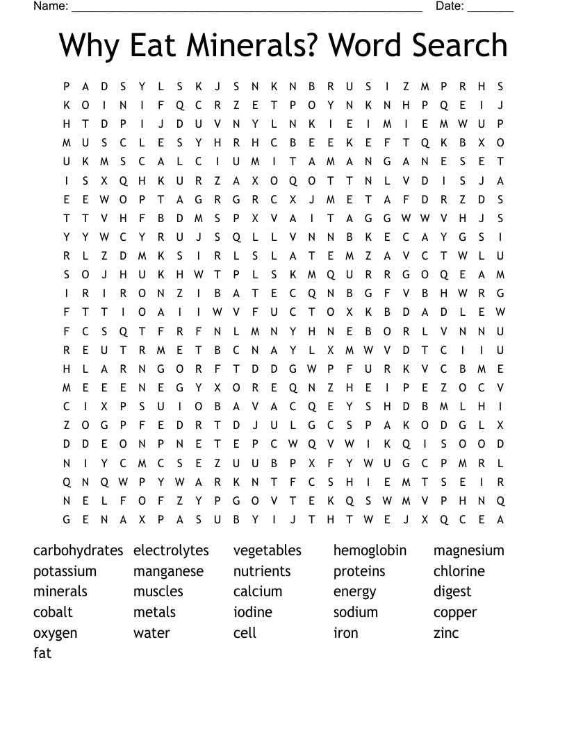 Why Eat Minerals? Word Search