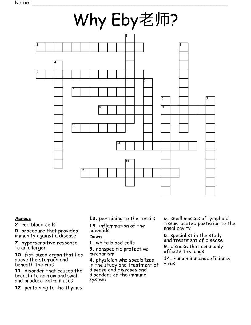 Why Eby老师? Crossword