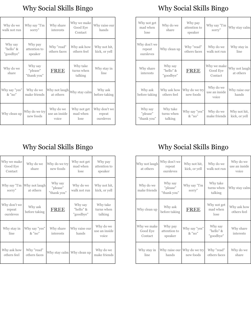 Why Social Skills Bingo