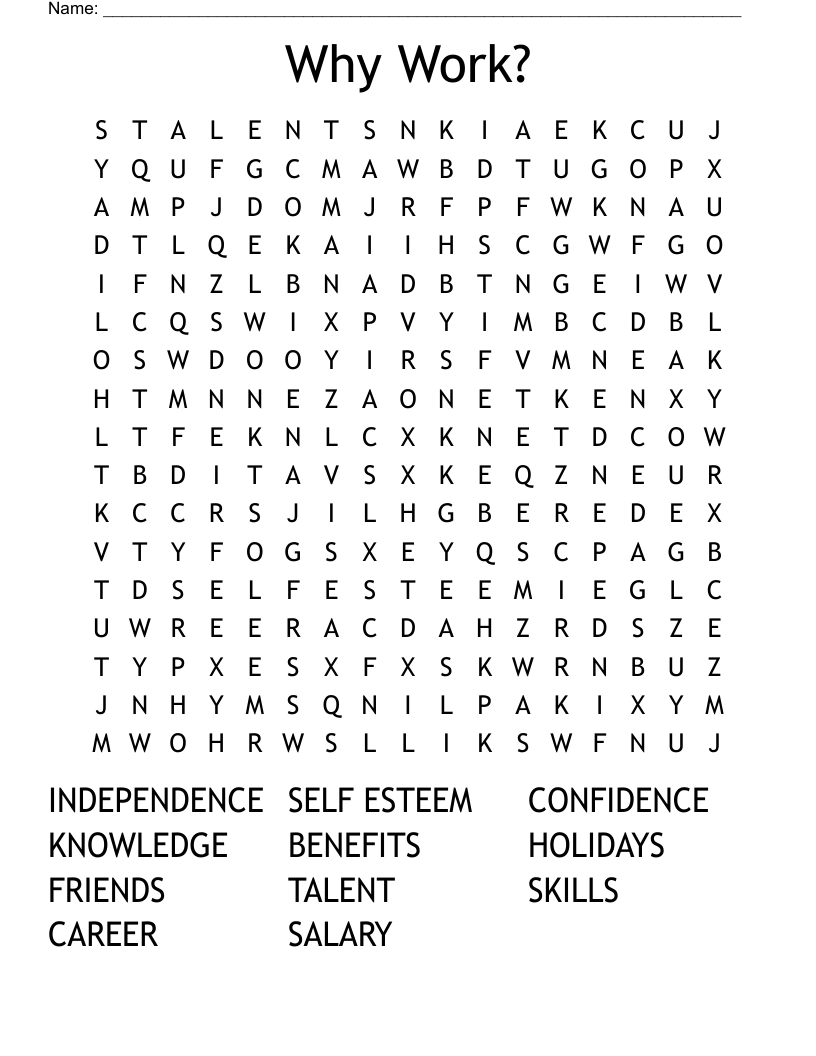 Why Work? Word Search