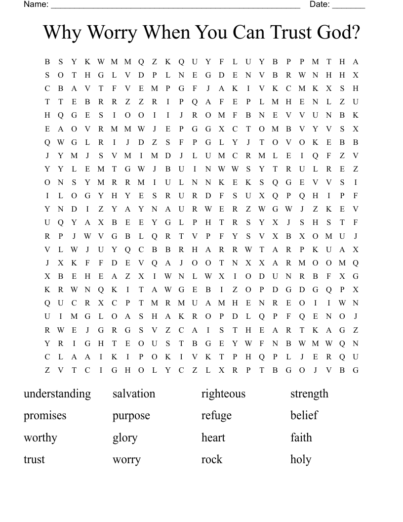 Why Worry When You Can Trust God? Word Search