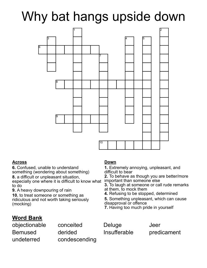 Why bat hangs upside down Crossword