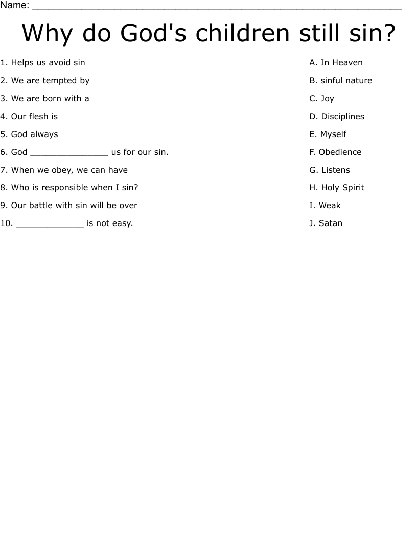 Why do God's children still sin? Worksheet