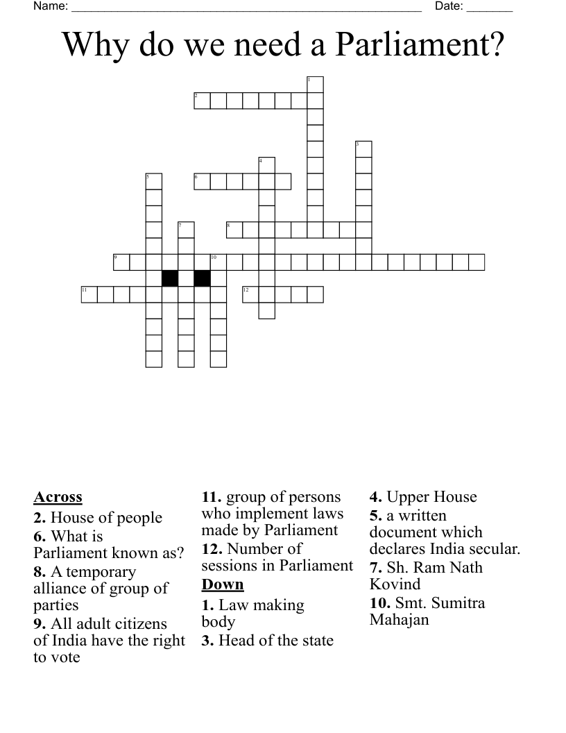 Why do we need a Parliament? Crossword